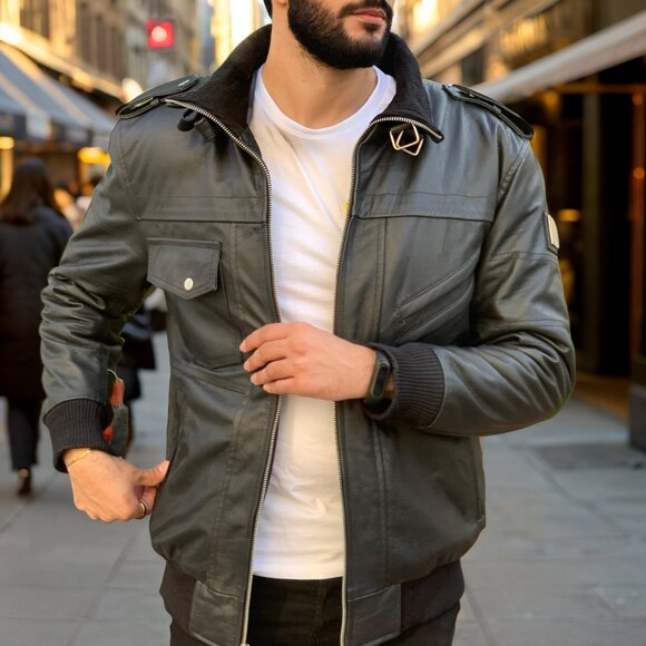 AMJ Lloyd Stylish Black Diamond Original Cowhide Leather Jacket - Picture 4 of 11